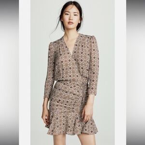 Veronica Beard Alamo Medallion Print Sill Ruffle Mini Dress NWT